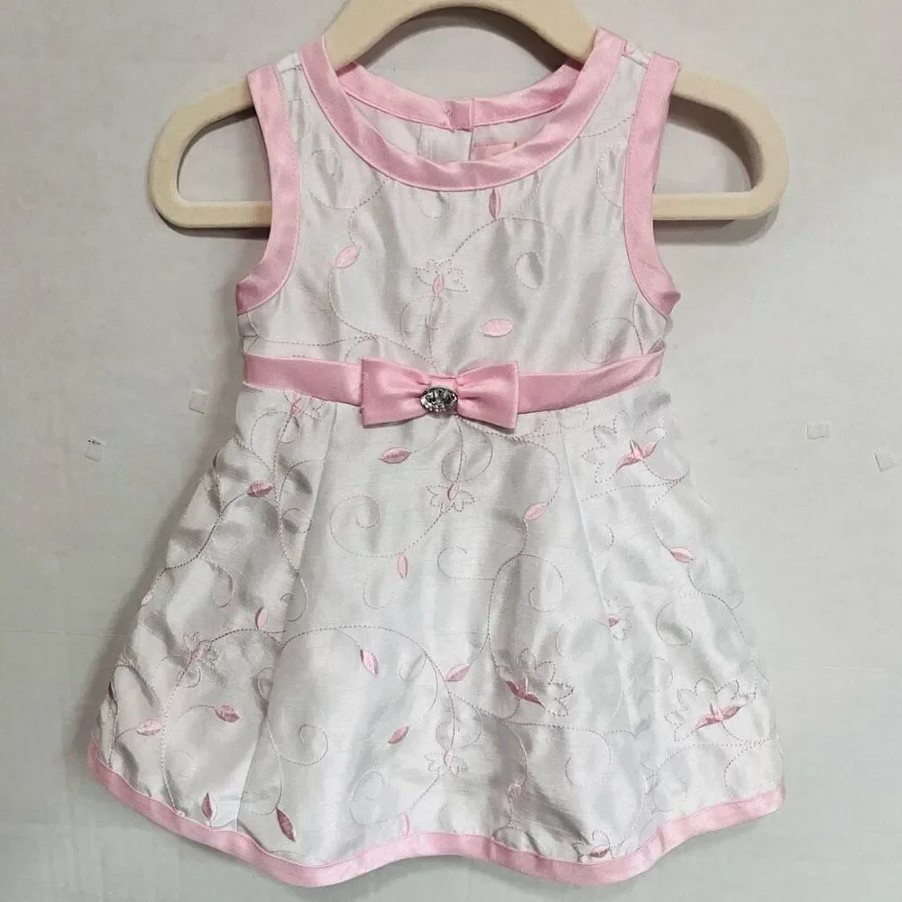 Jenny & Me White Dress With Pink Flowers   Sz6-9 m   EUC